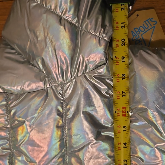 THEREABOUTS GIRLS SILVER "SHIMMER" PUFFER HOODED WINTER COAT SIZE XL 18.5 PLUS - Picture 11 of 16